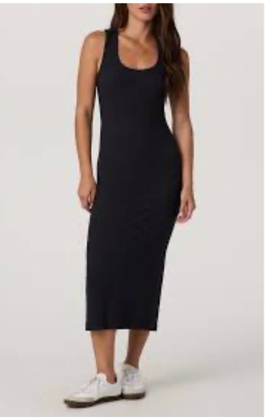 Vuori Pose Scoop Neck Midi Tank Dress - New Black Size Large